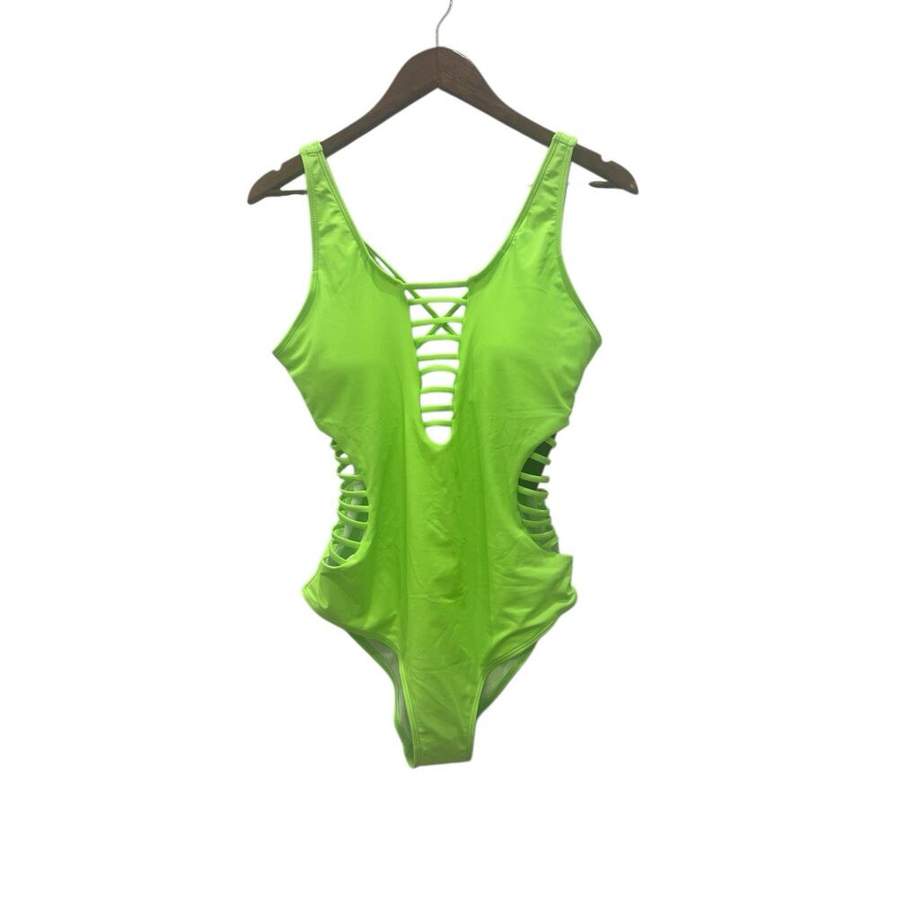 Aqua Eve Neon Green One-Piece Swimsuit Women’s Cut-Out Crisscross Monokini
